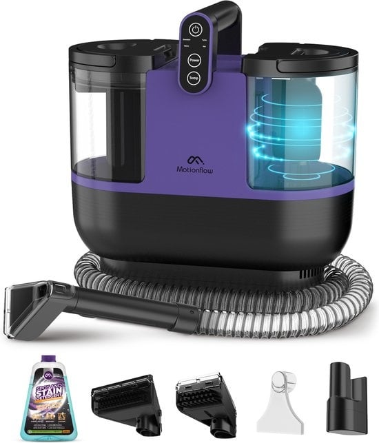 Nettoyeur de tapis Motion - 4 en 1 - 1800 ml Réservoir d'eau - Auto-nettoyant - 40 x 28 x 38 cm - Violet