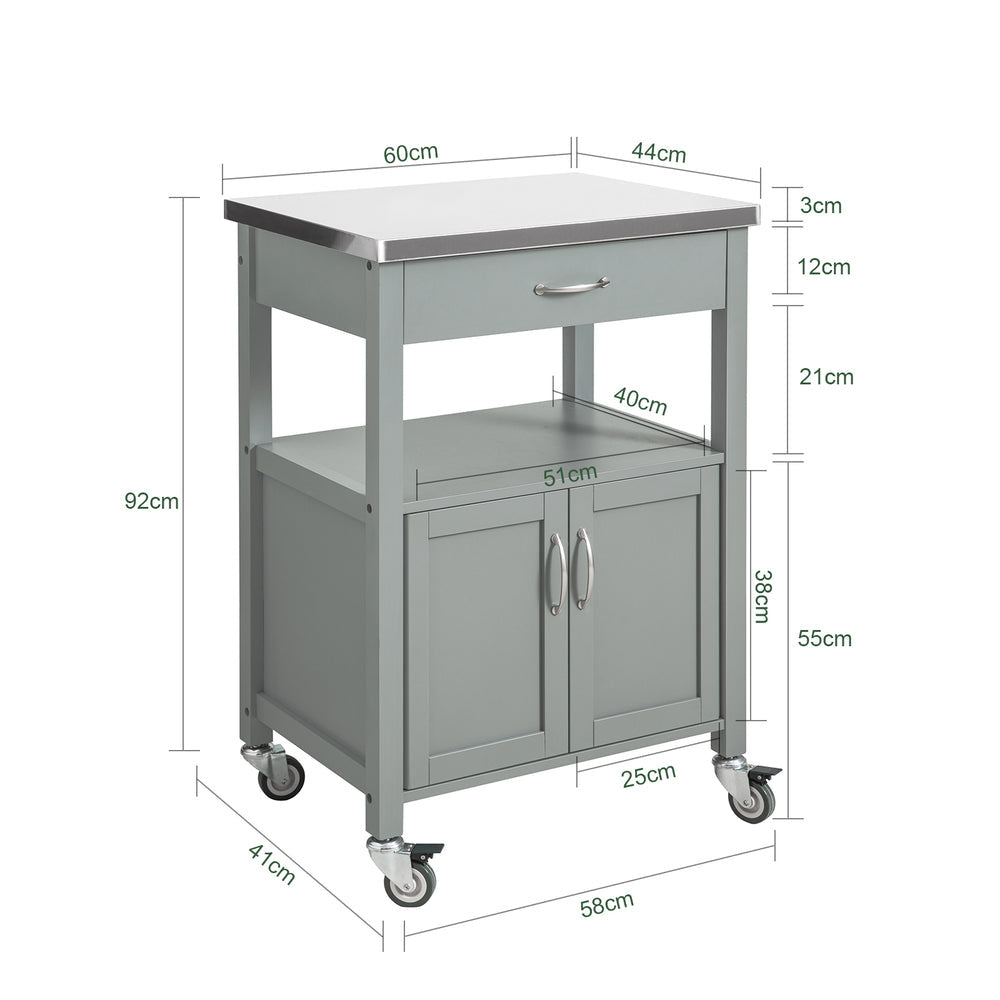 SoBuy Chariot de cuisine avec 1 tiroir et 2 portes - Max. 30KG - 60 x 44 x 92 cm - Gris