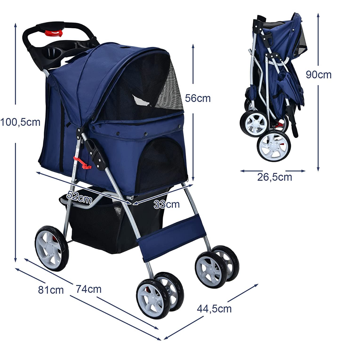 Coast Voiture pour chiens jusqu'à 15 kg 81 x 45 x 101 cm bleu foncé