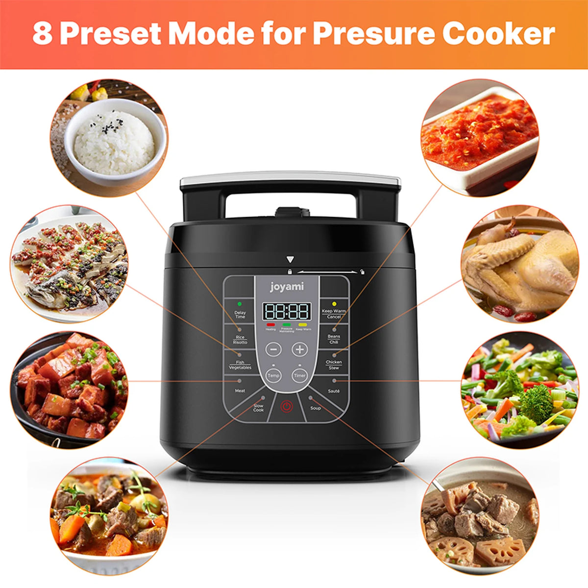 Ensemble friteuse à air chaud et autocuiseur Joyami 6 L - Double écran - Noir