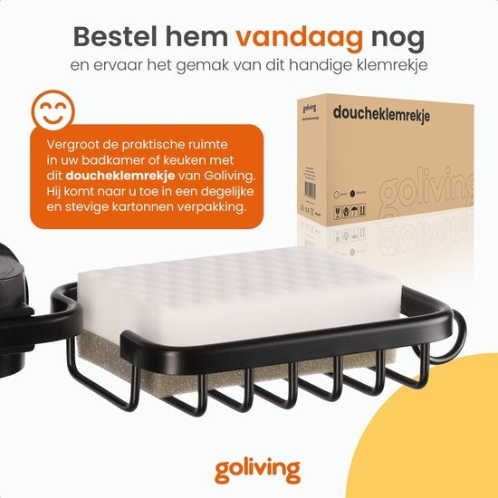 Goliving Support de douche suspendu - Support de douche - Pas de perçage - Support de cuisine - Organisateur d'évier - Accessoires de salle de bain - Double espace - Noir
