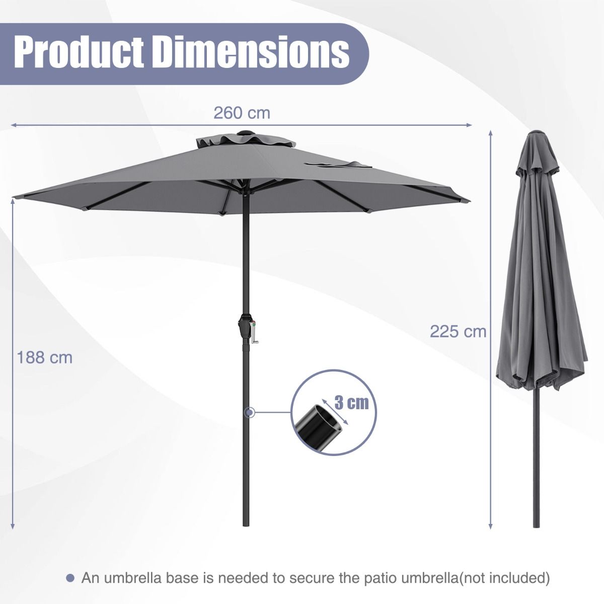 Parasol de terrasse Coast avec système oscillant - toit ventilé - 8 baleines robustes - marron - 260 cm