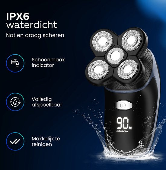 Beeperfect® Rasoir 5-en-1 pour hommes - Tondeuse - Rasage à sec et humide sans fil - Rasoir électrique - Tondeuse à barbe - 5 accessoires