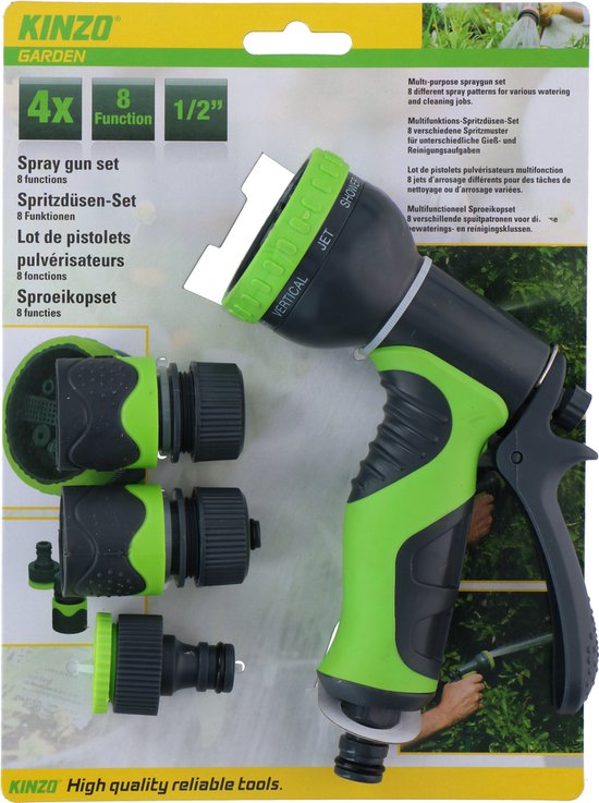 Kit tête de pulvérisation - Kinzo - 8 réglages - 4 pièces - Pour tuyau d’arrosage