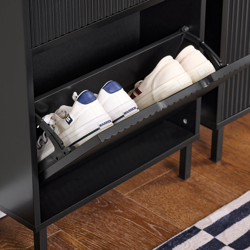 SoBuy FSR177-SCH Meuble à chaussures avec 2 abattants Meuble à chaussures étroit avec 4 étagères Meuble à chaussures noir