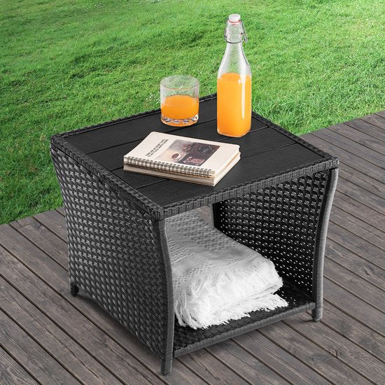 Table d'appoint Casaria Polyrattan - Plateau en WPC 45x45x40cm - Noir