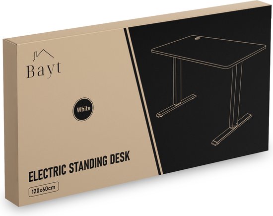 Bayt Bureau assis-debout - Bureau électrique - Bureau réglable en hauteur - 120 x 60 cm - Blanc
