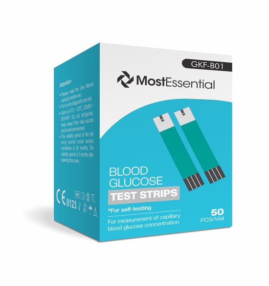 Kit de recharge pour glucomètre MostEssential Premium - Lot de 50 bandelettes de test