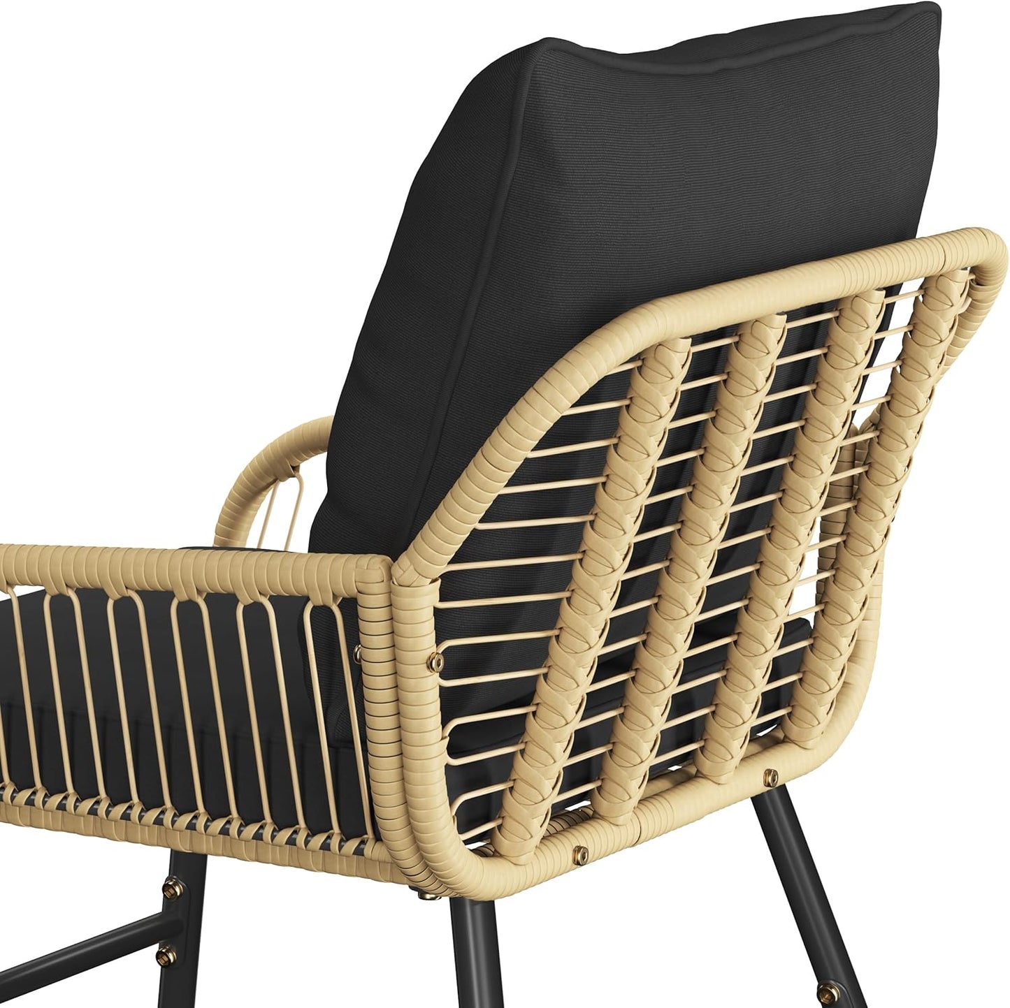 Ensemble de jardin Yaheetech 3 pièces style bistrot - Beige/Noir - Ensemble de jardin en rotin avec table en verre et 2 chaises