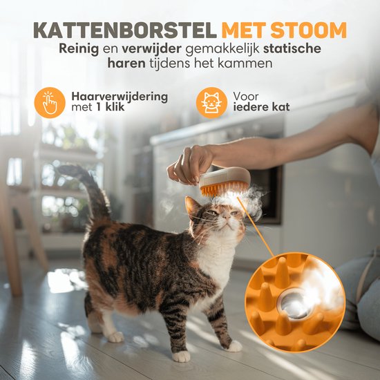 Vulpes Goods® Pets - Brosse à chat PRO - Brosse à vapeur douce et autonettoyante pour chats et chiens - Peigne à chat - Élimination des poils - Vaporisateur pour chats à poils courts et à poils longs - 2 peignes supplémentaires inclus