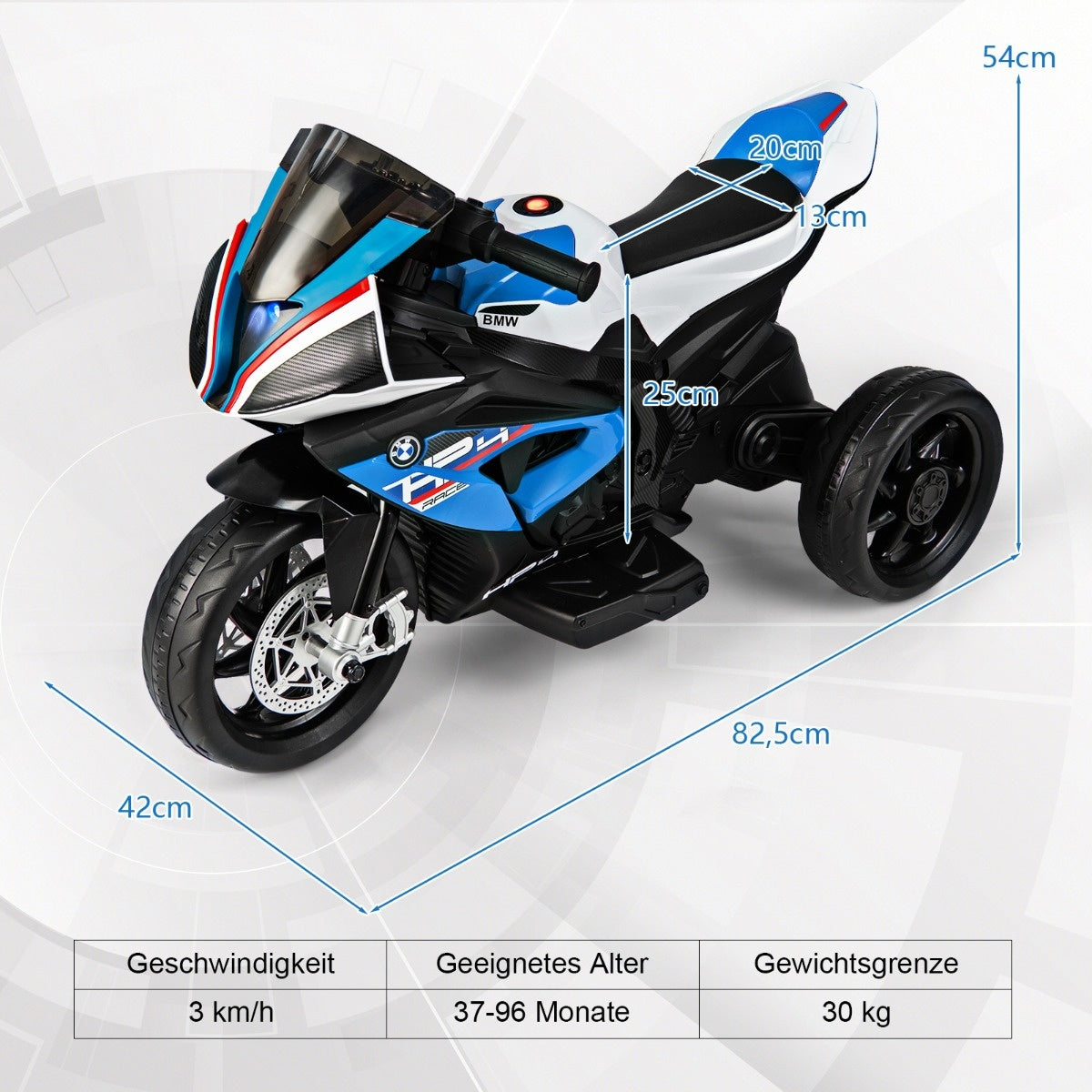 Coast 3-wheel motorbike charging can be charged with music 82.5 x 42 x 54 cm blue