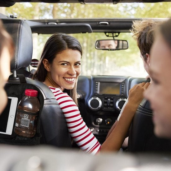 relaxdays organiseur de siège auto enfant - set de 2 pièces - 4 compartiments - protection - noir