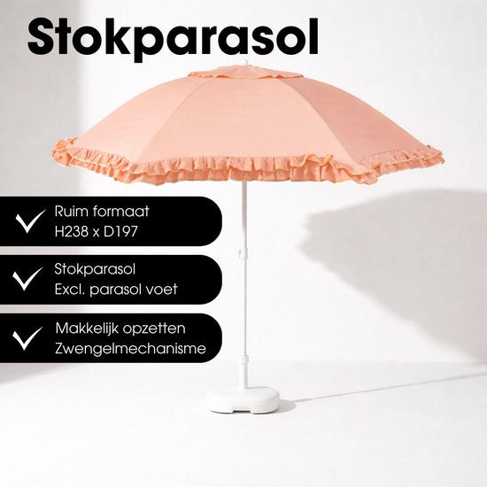 Mica Decorations : parasol inclinable à volants - Parasol à mât 238 x Ø 195 cm - Parasol de jardin ou de balcon - Polyester, acier - Pêche
