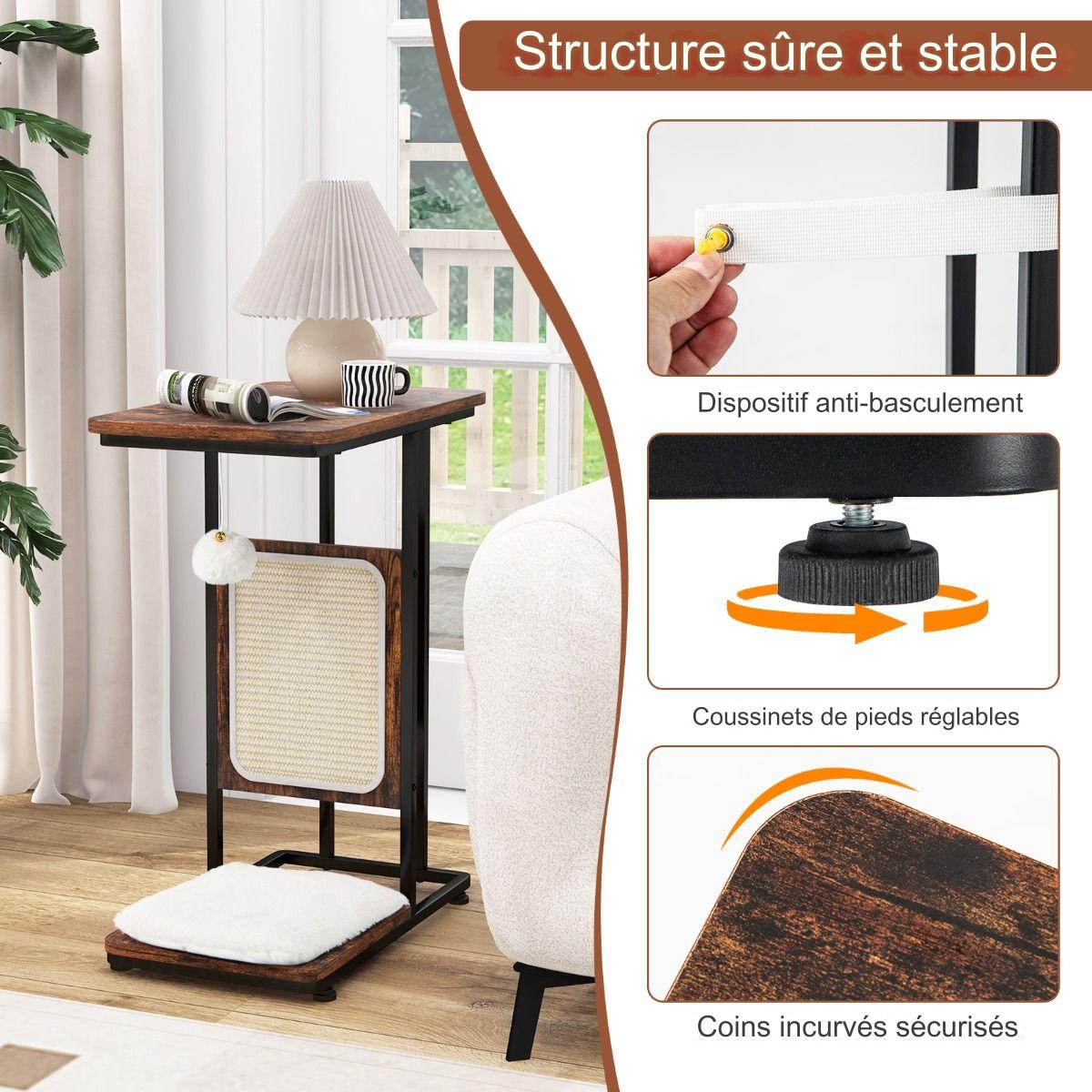 Table d'appoint Coast avec plateau à gratter pour chat - 4 en 1 - Max. 30 kg - 50 x 30 x64 cm - Marron