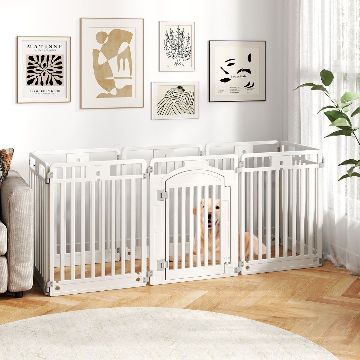 Enclos pliable pour chiots Coast - 8 panneaux - Porte verrouillable - 128 x 128 x 80 cm - Blanc