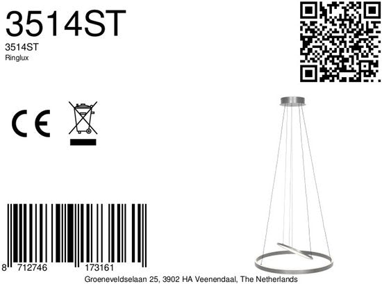 Suspension Ringlux 3514ST en acier, 60 cm, hauteur réglable - Steinhauer : éclairage moderne d'intérieur
