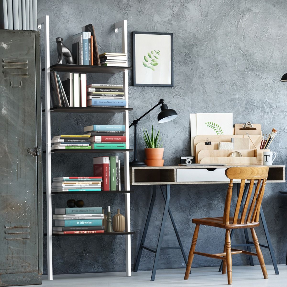 Coast 5-Layer Ladder Shelf Bookcase 61x30x183 cm White - Rack de rangement et d'exposition peu encombrant
