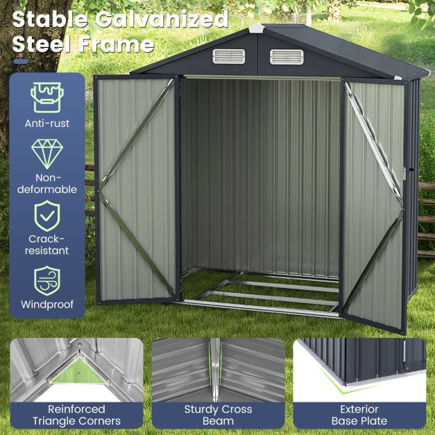 Coast Garden House - Métal - Double porte - Ventilation - Fondation - 3.44m³ - Gris foncé