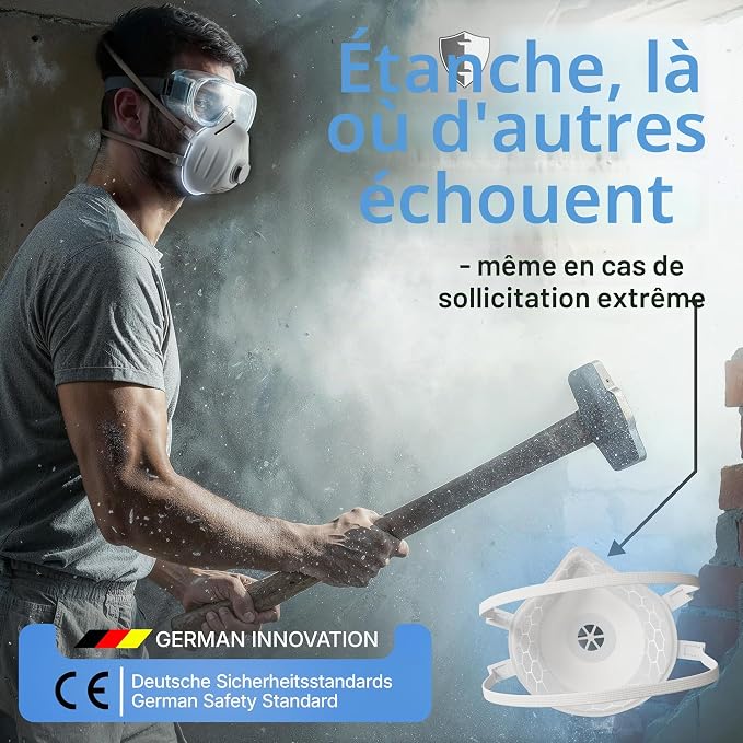 Masque anti-poussière FFP3 « Heldenwerk » avec valve - Lot de 20 - Masque anti-particules fines avec bandeau réglable