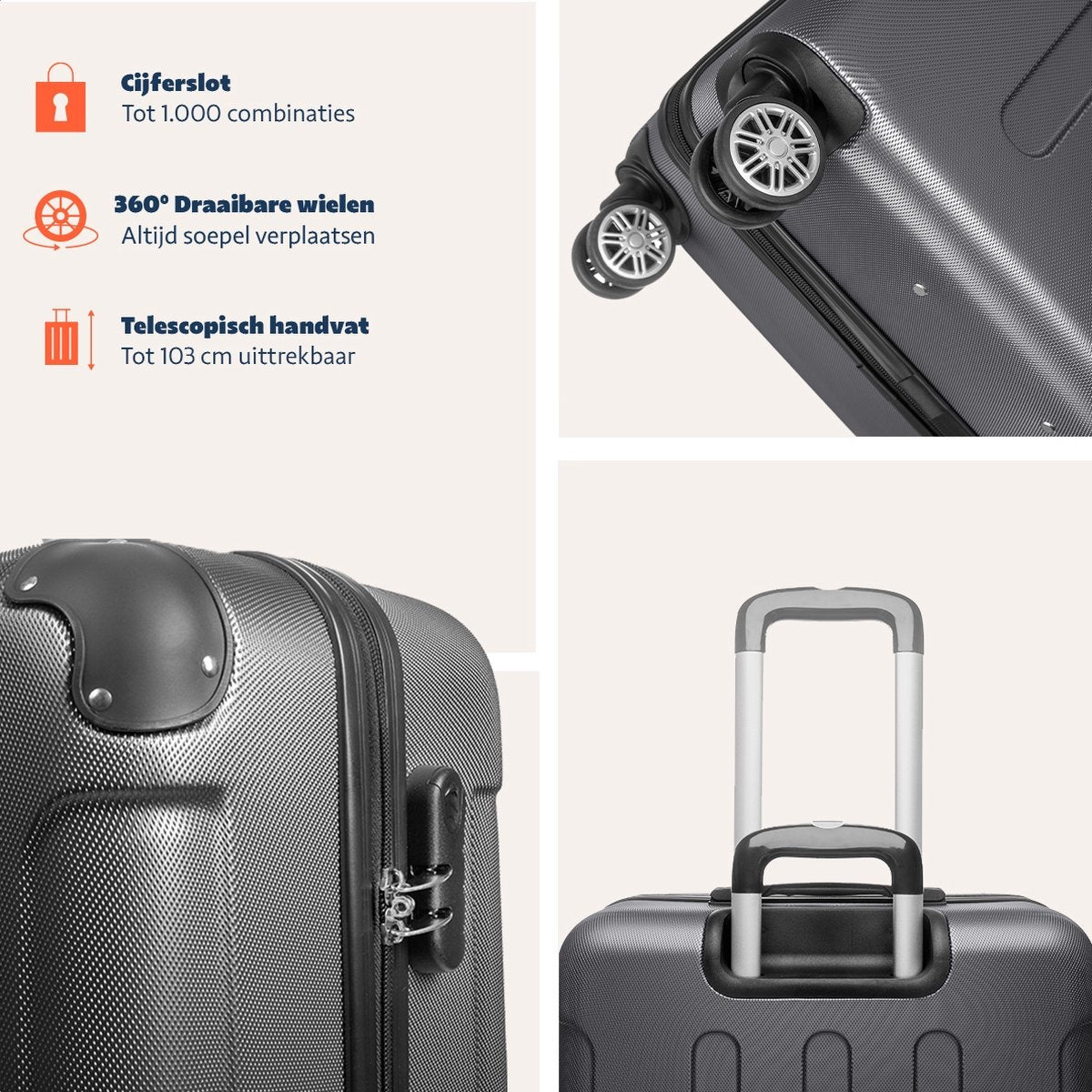 Set de valises TRVLMORE - 3 pièces - 38L + 70L + 110L - Gris foncé