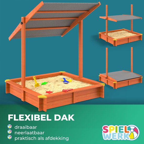 Spielwerk Sandbox - Bois Toit ouvrant UV 50+ Max - 140x140x120cm