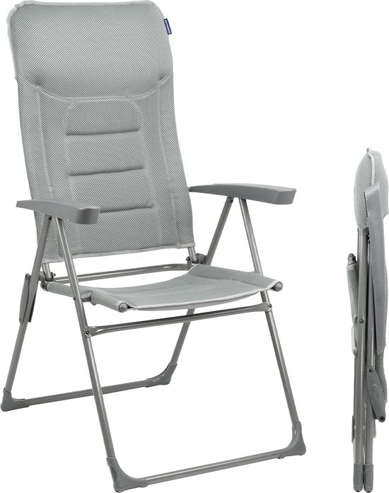 TRVLMORE Chaise de camping - 7 positions - Chaise de camping confortable - Capacité de charge de 120 kg - Position allongée - Chaise pliante - Chaise pliante - Gris