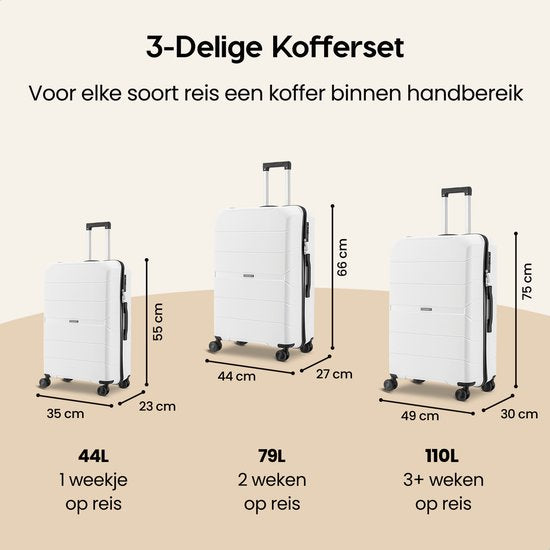 SKYCASES Urban Adventurer - Grande valise de voyage - Serrure à chiffres - 49x30x75cm - 110L - Valise de voyage avec serrure de valise - Roues pivotantes - Blanc V2