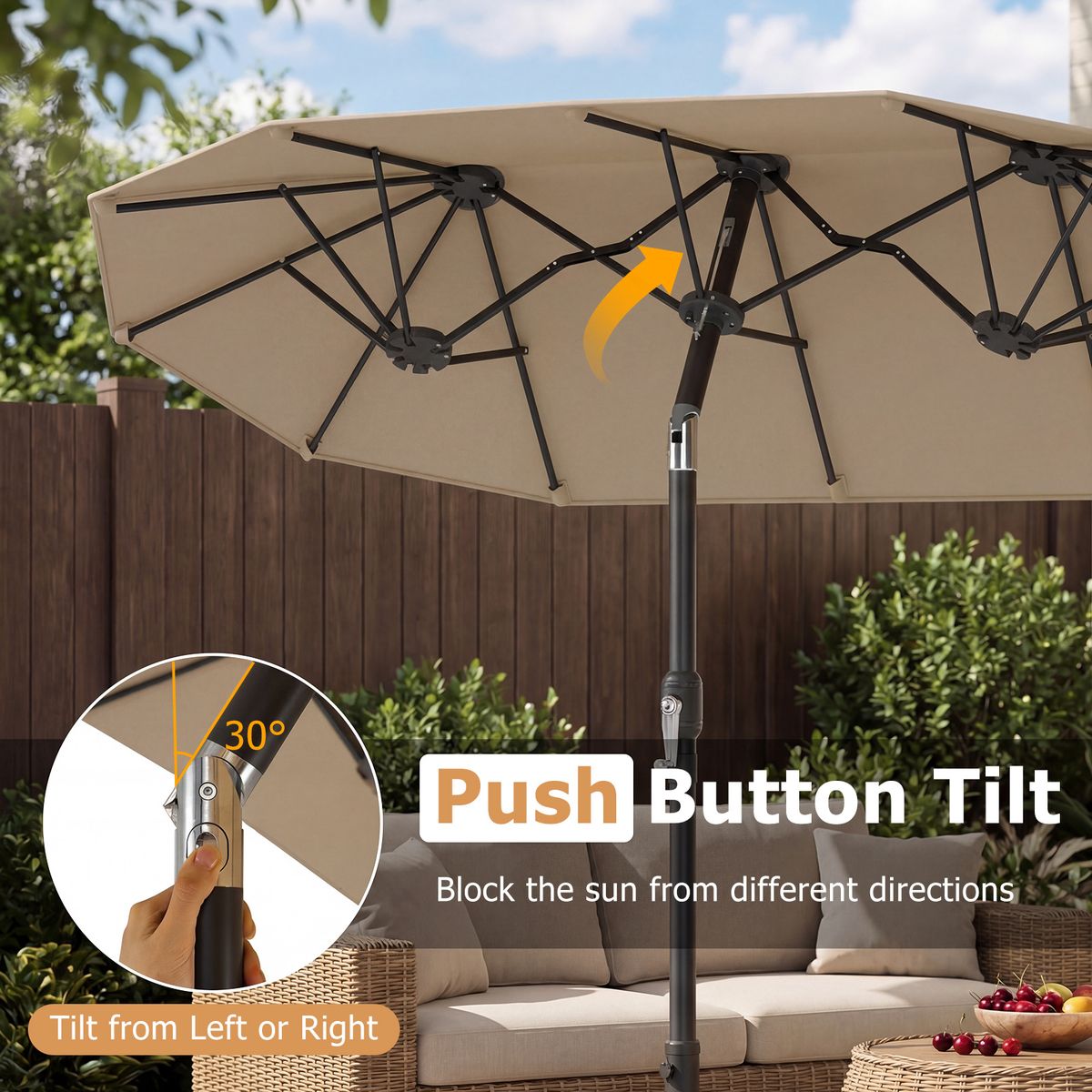 Parasol double Coast - rectangulaire - avec manivelle et fonction d'inclinaison - marron 300 x 160 cm
