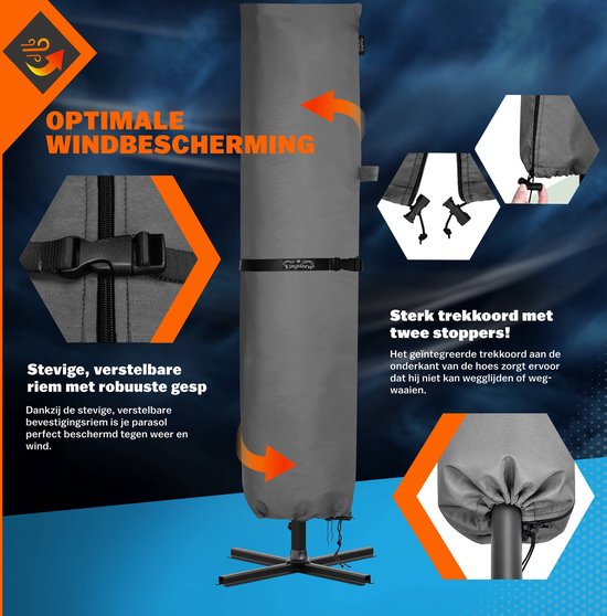 Kingsleeve Housse de parasol jusqu'à Ø350cm - Résistant aux intempéries Robuste - Gris