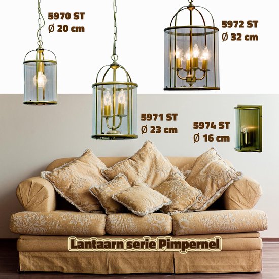 Suspension Pimpernel 5971BR bronze Ø 23 cm, lanterne classique de Steinhauer, hauteur réglable, verre et métal, pour usage intérieur