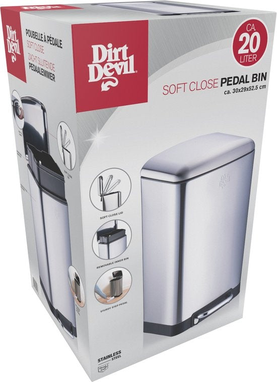 Dirt Devil Pedal bin 20 litres - Poubelle - acier inoxydable - Silver