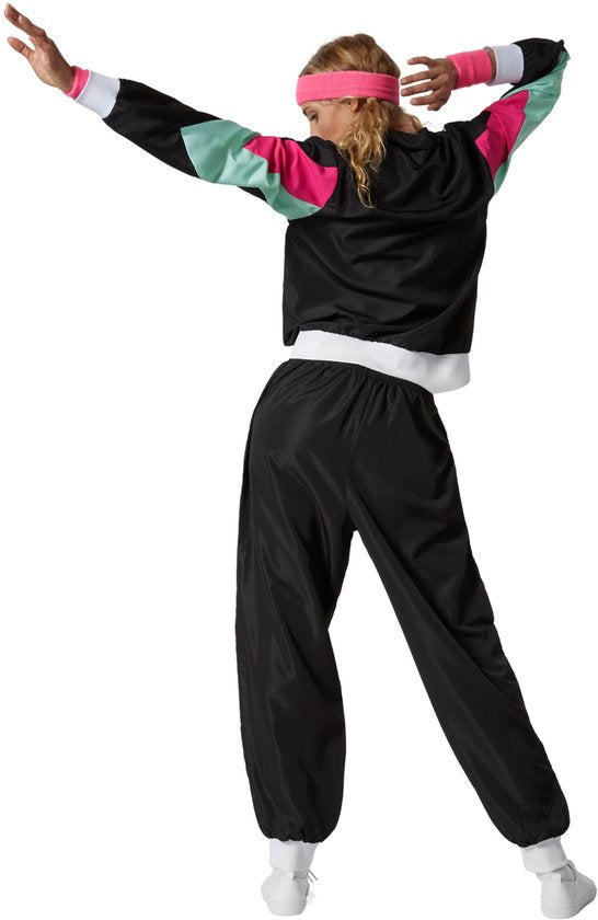 dressforfun - costume femme retro 80s 90s jogging - noir, XXL - Costume carnaval - Halloween - Dress up - Party wear - Carnaval wear - Party - Party wear