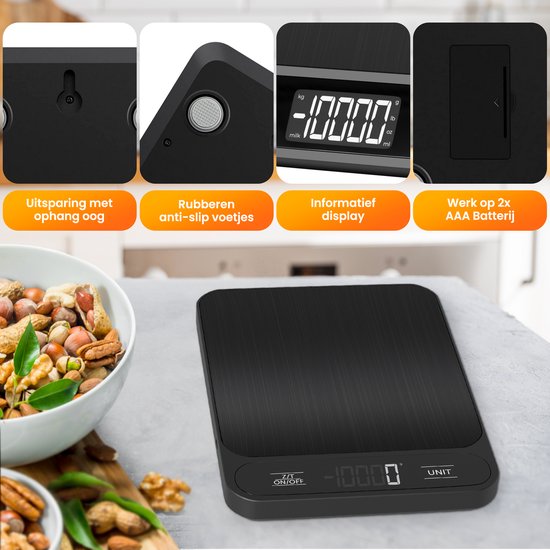 Strex Kitchen Scales Digital - Balance de cuisine - 1 g à 10 kg - Fonction tare - Piles incluses - Noir