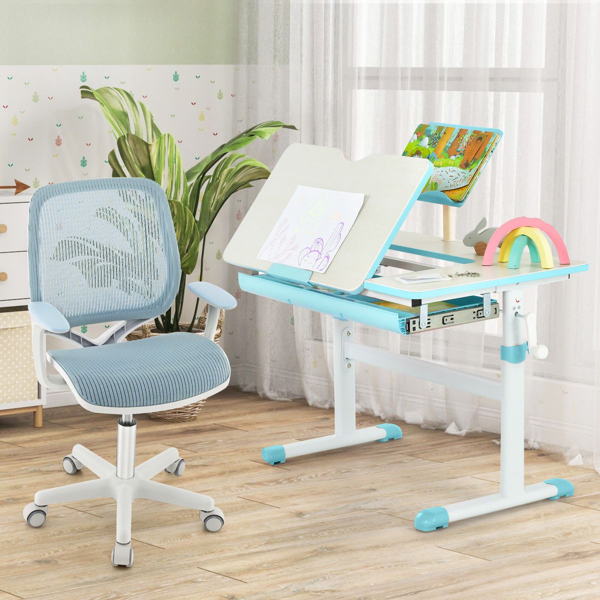 Fauteuil pivotant pour enfant Coast - réglable en hauteur - dossier et accoudoirs ergonomiques - bleu