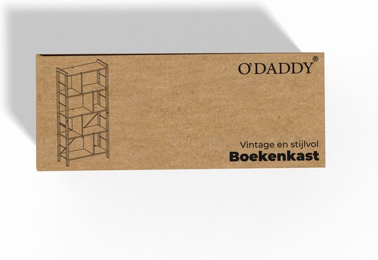 O'DADDY® - Bibliothèque - Meuble de rangement - Etagère - Design industriel - 74 x 30 x 150 cm - Vintage Brown - Métal noir