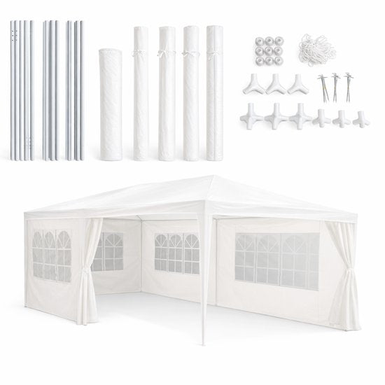 Tente de réception Kinzo 3 x 6 m - Tente-pavillon pour 70 personnes - Pavillon de jardin avec 6 parois latérales - Tente de jardin avec une hauteur au faîte de 2,5 m - Tente de réception imperméable et résistante aux UV - Blanche