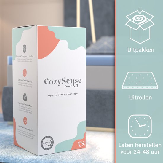 CozySense® Basic Topper 90x200 - Surmatelas - Topdekmatras - Mousse à mémoire de forme au gel - CertiPUR® - Fermeté moyenne - 6 cm