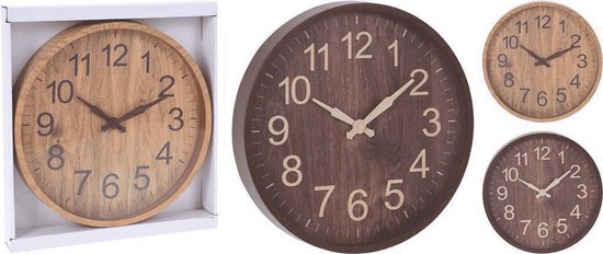 Horloge murale - Horloge de cuisine - Horloge ronde - aspect bois - 30cm - marron foncé