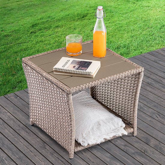 Table d'appoint Casaria Polyrattan - Plateau en WPC 45x45x40cm - Beige
