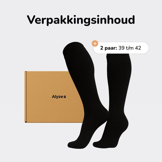 Bas de contention Alyze - 2 paires - taille 39-42 - Bas de contention - Chaussettes de compression pour la course à pied, la randonnée, les voyages en avion - Noir