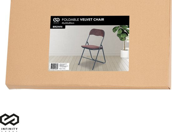 Infinity Goods Klapstoelen - Set van 4 - Vouwstoelen - Fluweel - Eettafelstoelen - Opklapbare Stoelen - 43 x 47 x 80 CM - Stoelen - Bruin