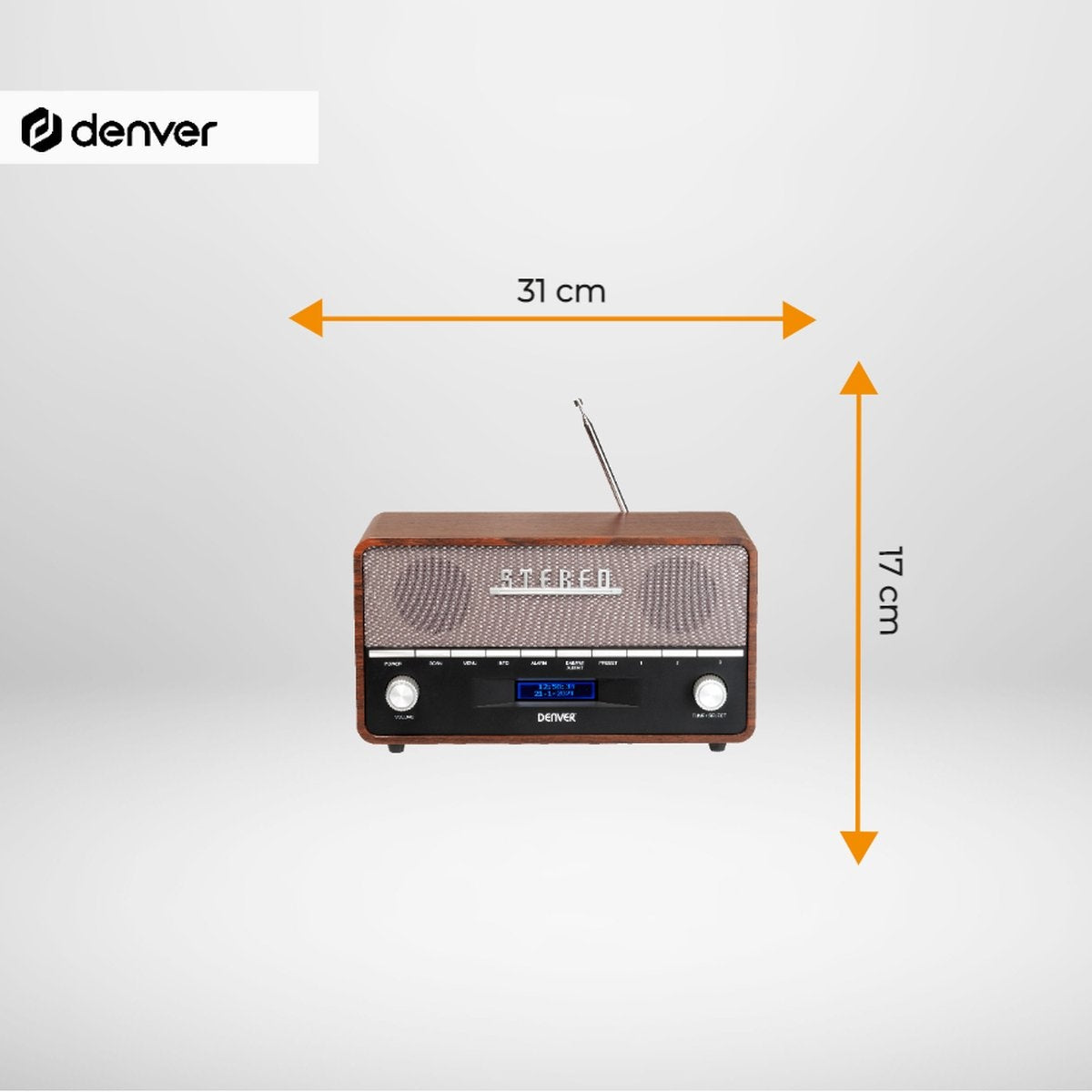 Denver DAB Radio - Retro Radio XL - DAB+/ FM Radio - Bluetooth - Dimmable - 100W - Batteries & secteur - DAB36 - Bois
