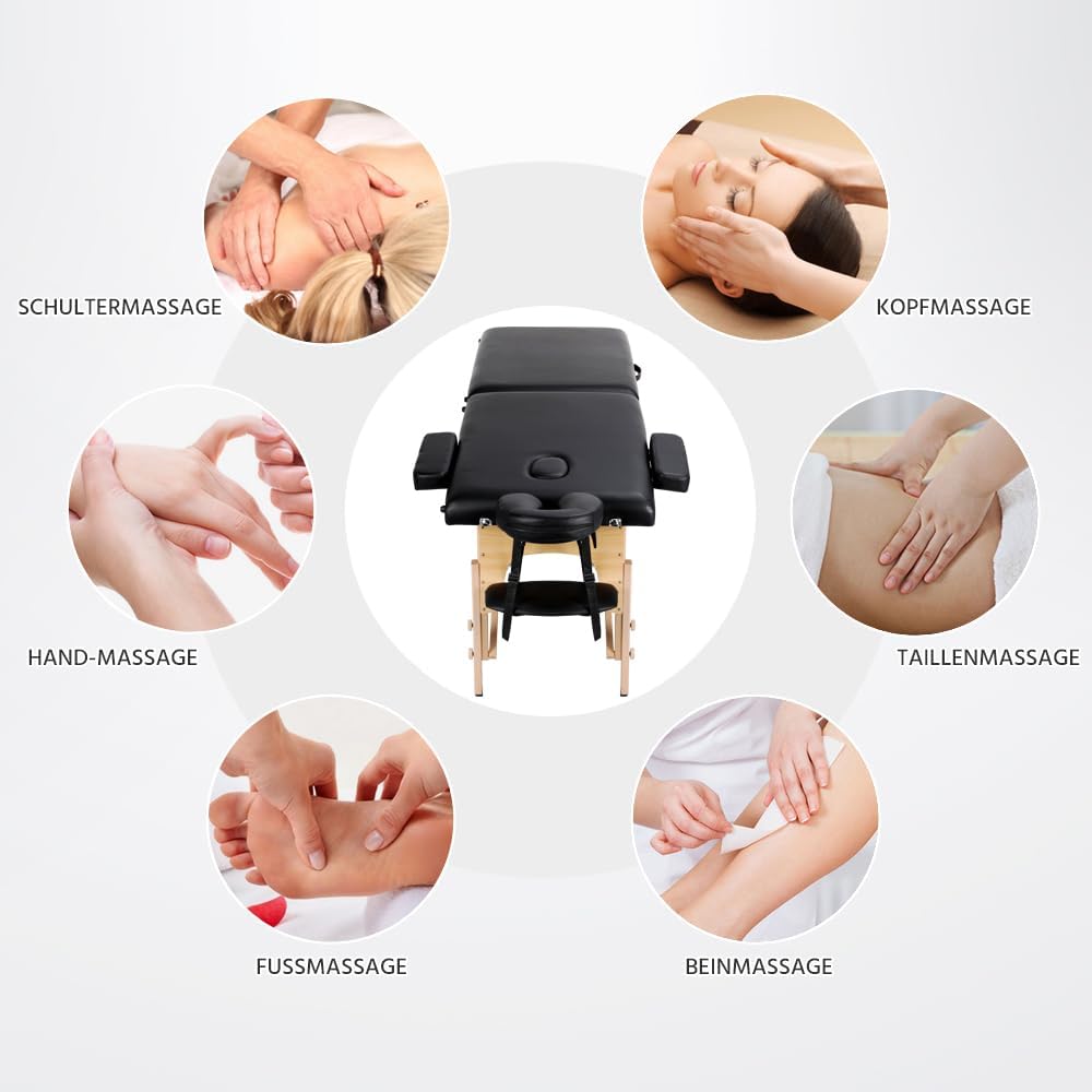Table de massage pliable Yaheetech 213 x 82 cm - Hauteur réglable de 64 à 85,5 cm - Capacité de charge de 250 kg