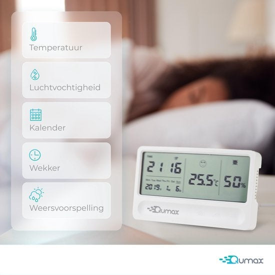 Qumax Digital Hygrometer - Thermomètre d'intérieur - Humidimètre avec batterie semestrielle - Blanc