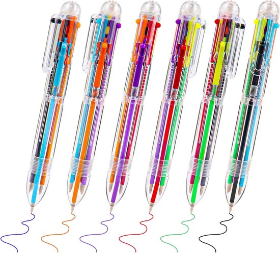 Partizzle 24x Stylos à bille multicolores - Stylos à bille pour l'école - Couleurs créatives - Stylos à bille Grabbelton - Cadeaux pour enfants - 6 couleurs