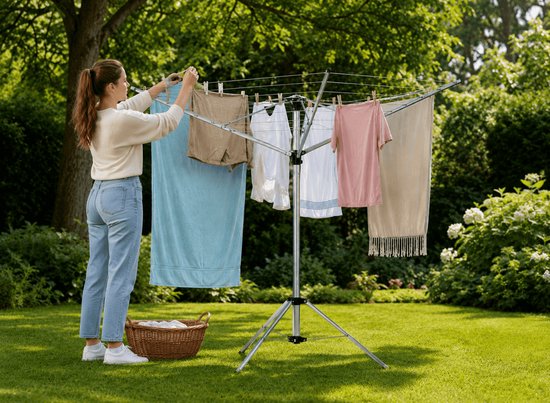 Séchoir à linge Nexxt, pliable et pivotant – longueur de séchage de 16 mètres – 121 x 105 x 140 cm