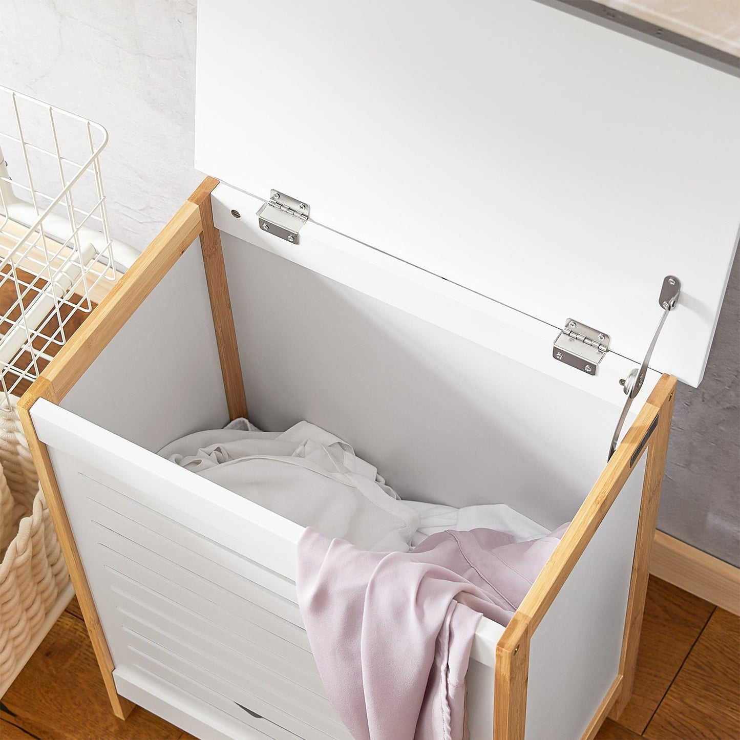 SoBuy FSS66-WN Panier à linge avec couvercle - 69 x 13 x 54 cm - Blanc