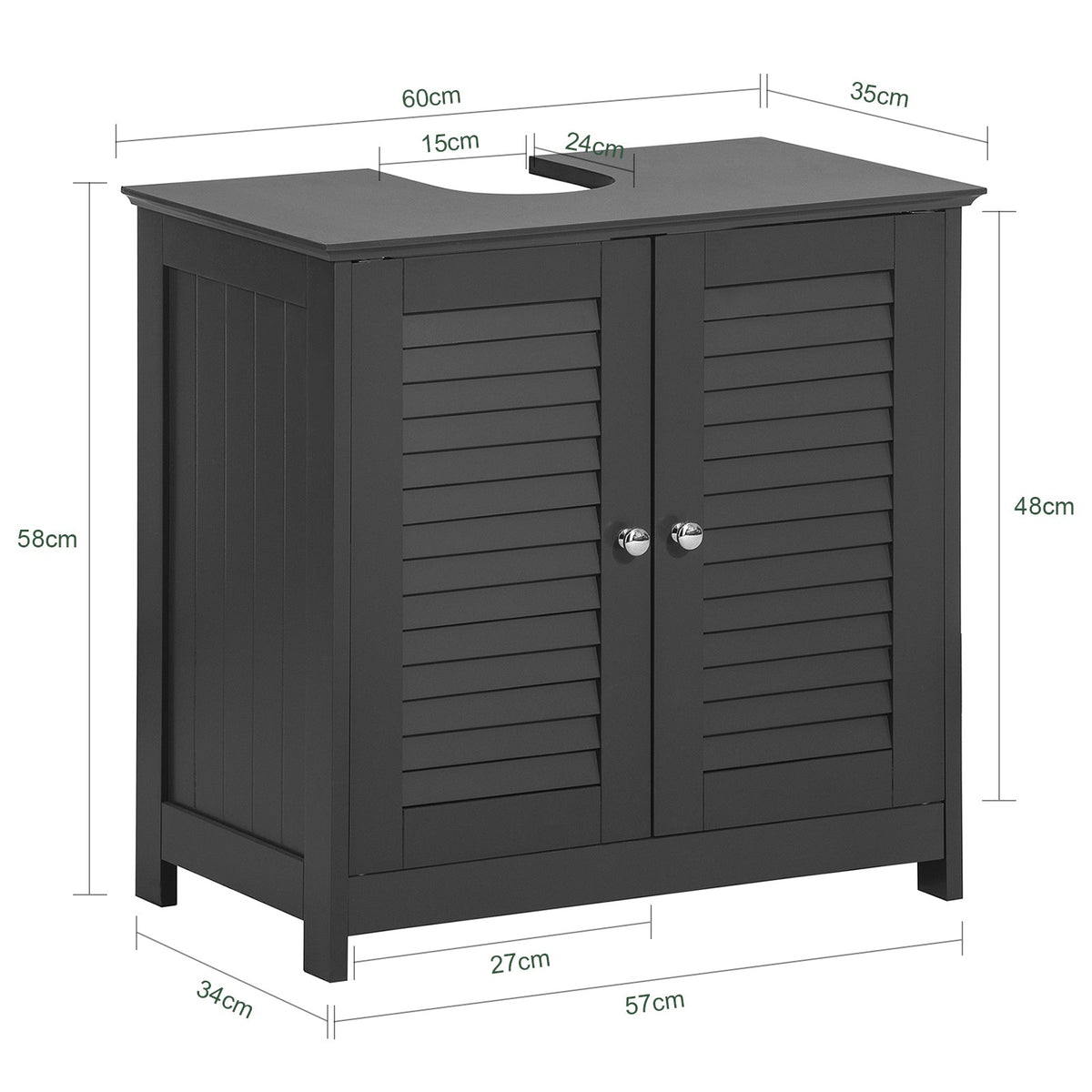 Meubles de salle de bain - SoBuy - 2 portes et 2 étages - 60x35x58 cm - Gris