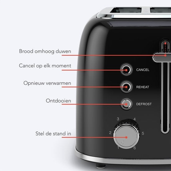 KitchenBrothers Grille-pain 6 niveaux de chaleur - Fentes larges - Grille-pain pour machine à sandwich - 870 W - Noir
