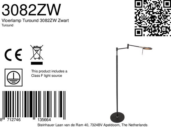 Steinhauer lampadaire Turound - noir - métal - 3082ZW